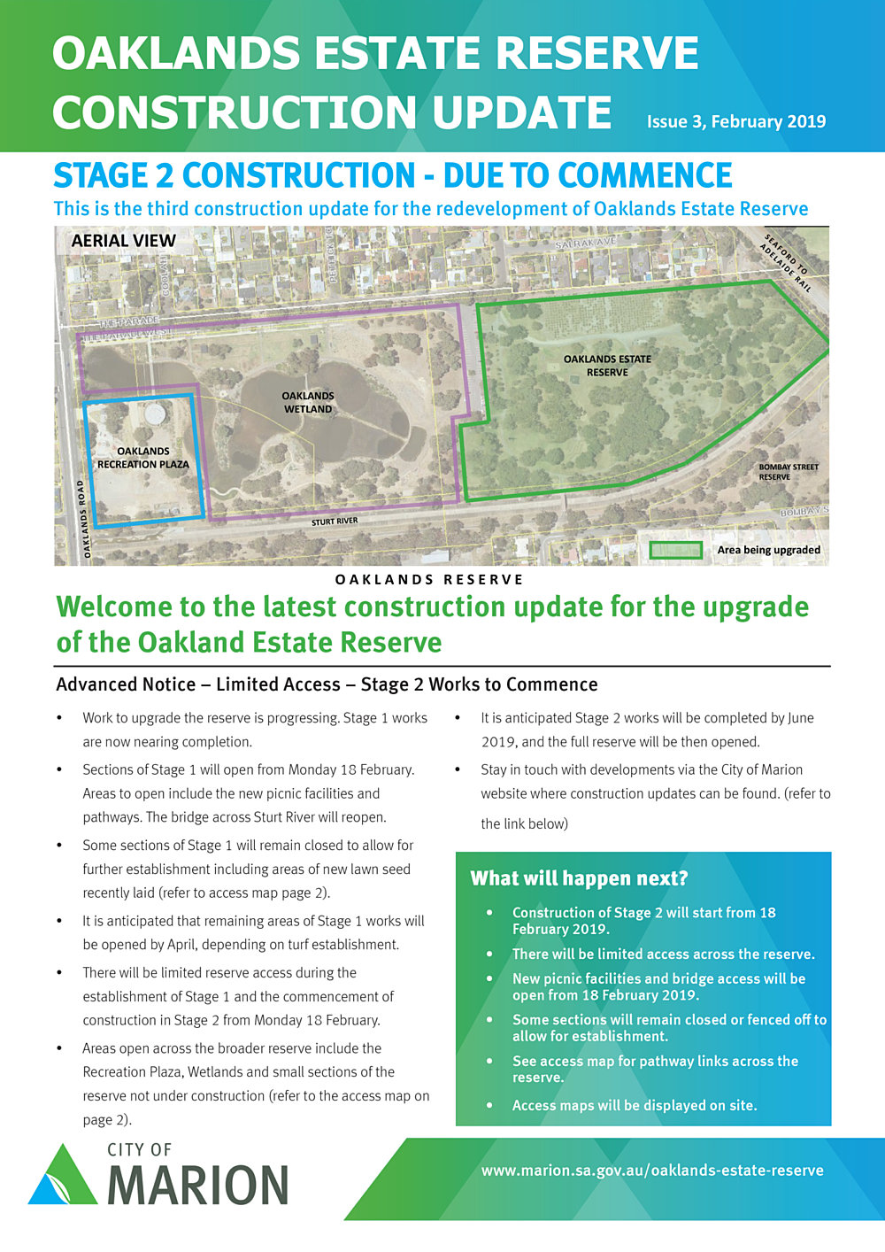 Oaklands Estate Reserve Construction Update Issue 3 February 2019 Pg1