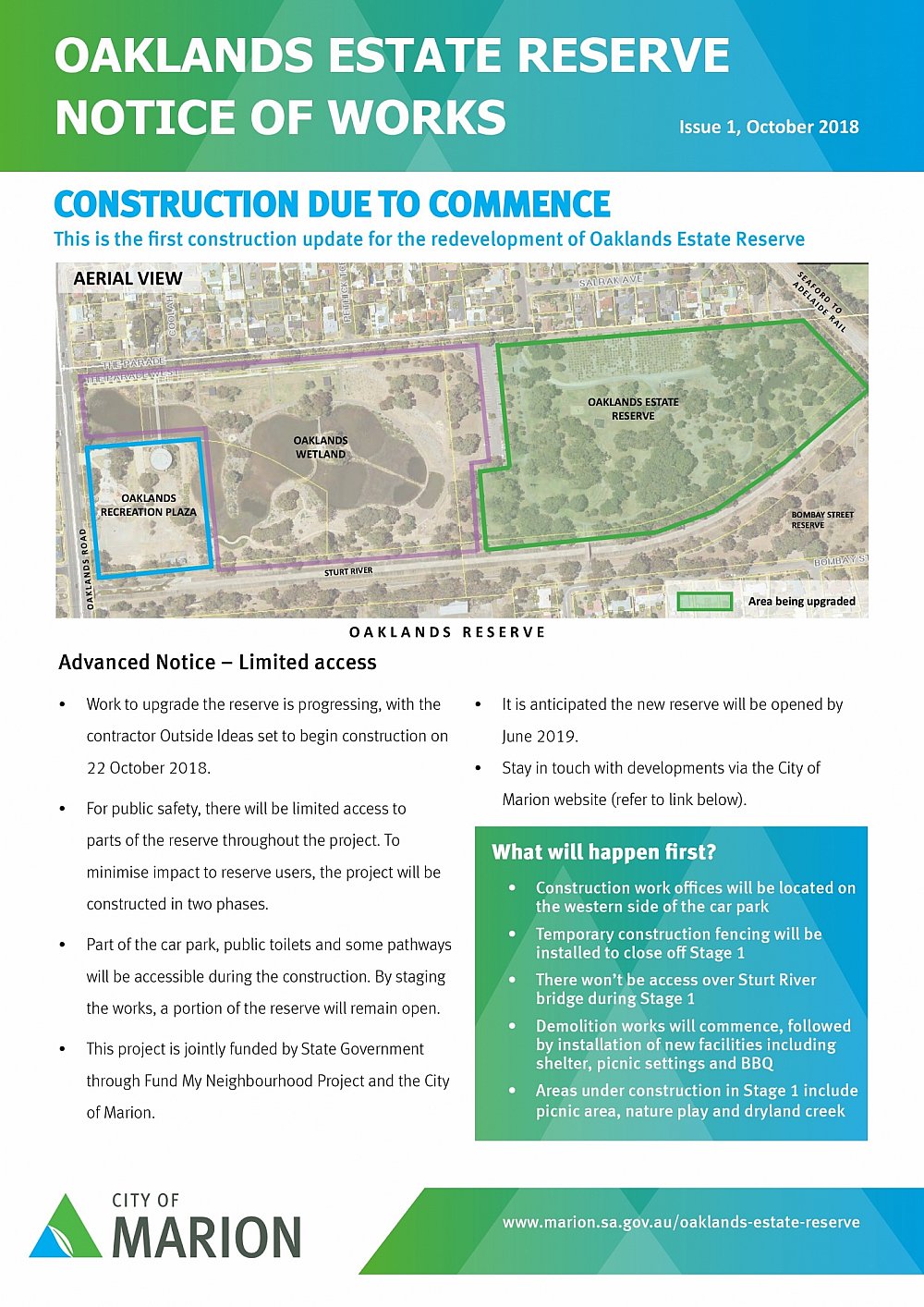 Oaklands Reserve | Oaklands Estate Reserve | Notice Of Works | October 2018 (Page 1/2)