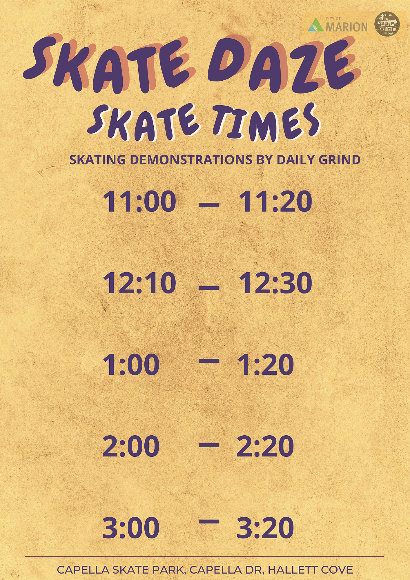 Set times SKATE DAZE AUG 13 SKATE TIMES