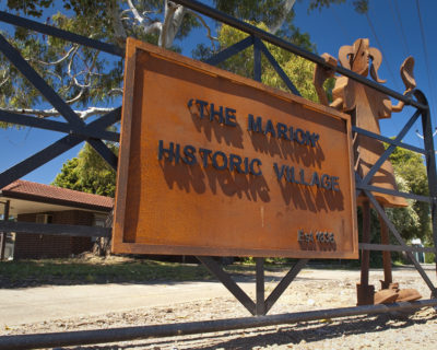 Marion Historic Village sign on gate 1