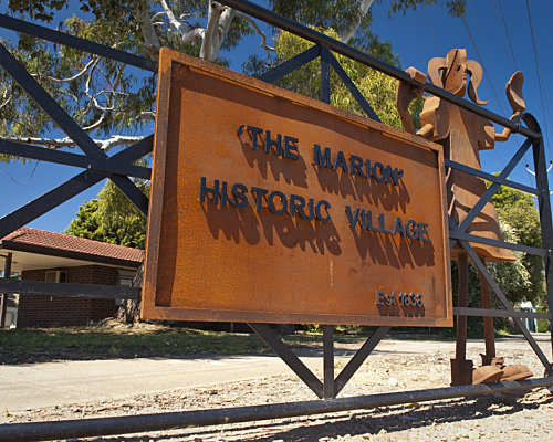 Marion Historic Village sign on gate 1