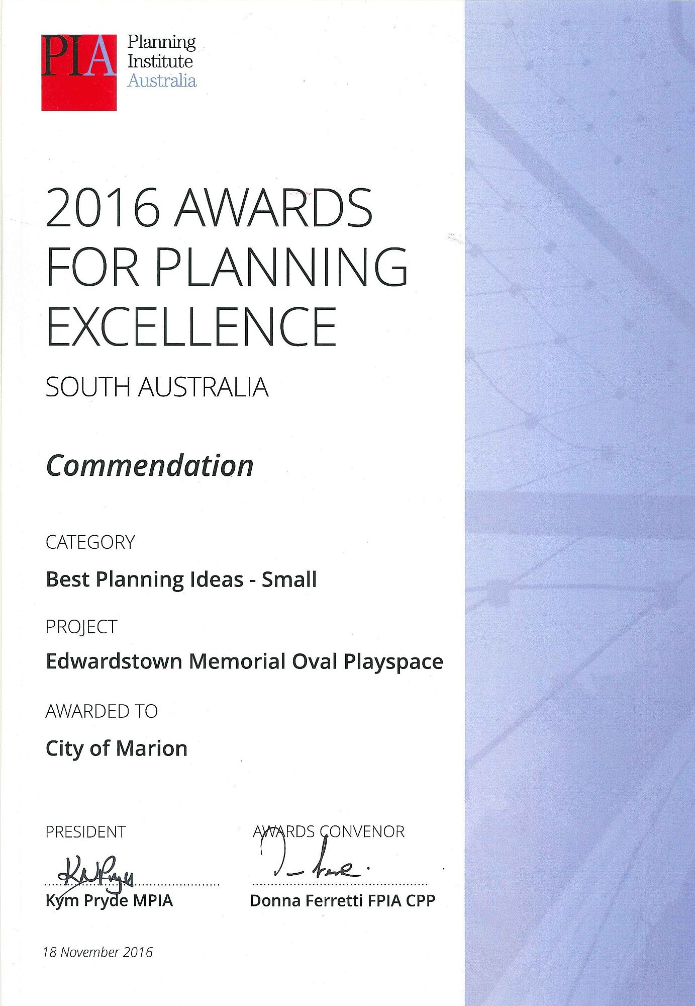 ESMRG | 2016 PLA Award | Best Planning Ideas Small