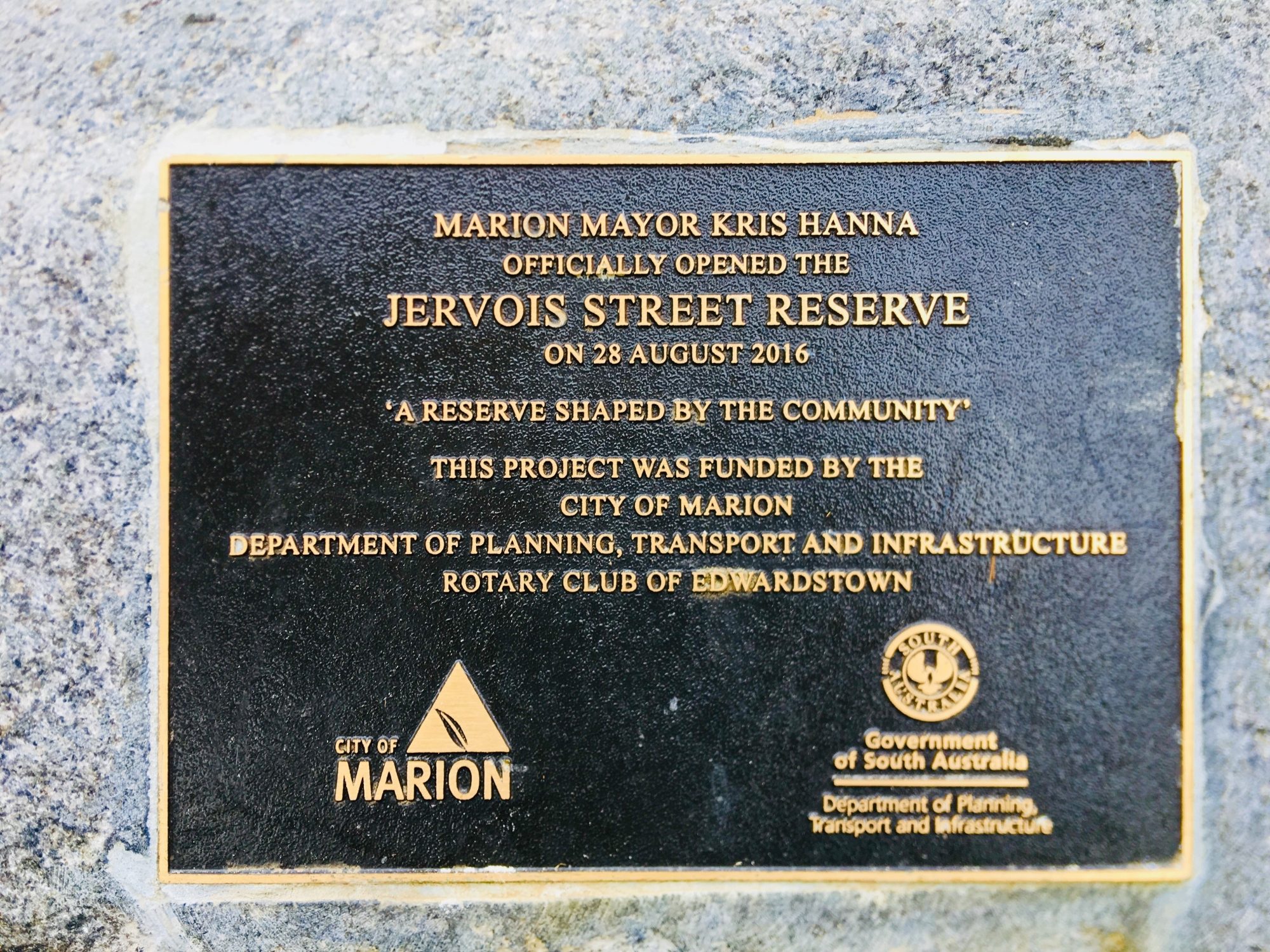 Jervois Street Reserve Plaque City Of Marion Dpti