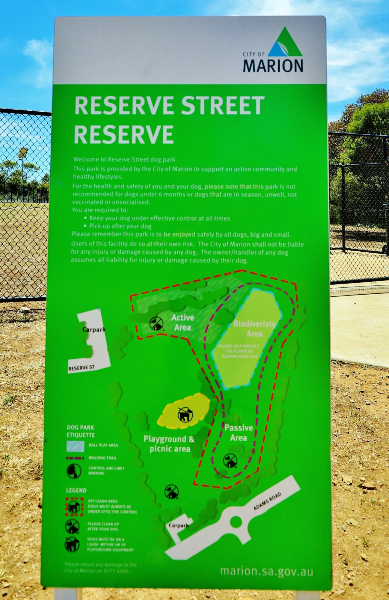 Reserve Street Reserve Dog Park Sign 2