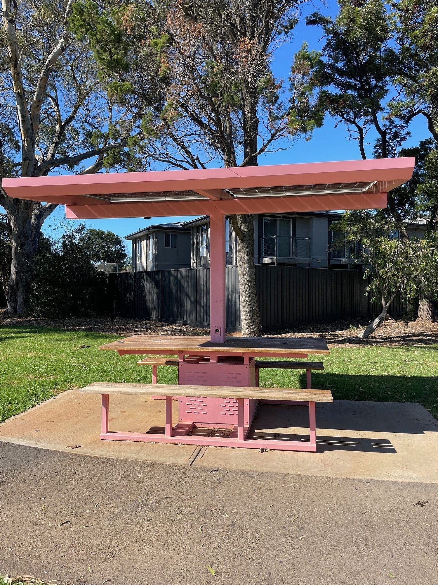 Pink picnic bench